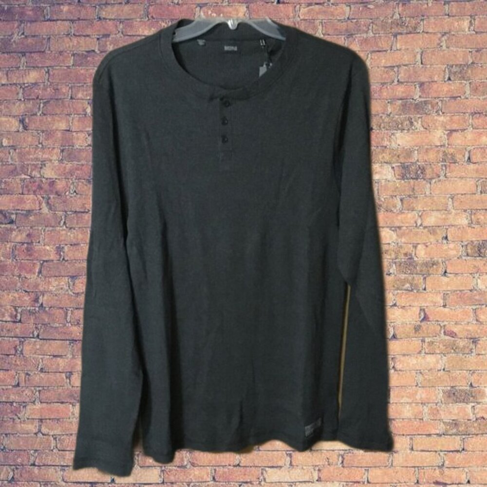 Buffalo David Bitton Ribbed Henley Nirvana Heather Black Men's Top Size XXXL